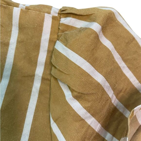 LOFT Beach Golden Tan and White Striped Tie Front Short Sleeve Blouse - Picture 3 of 11